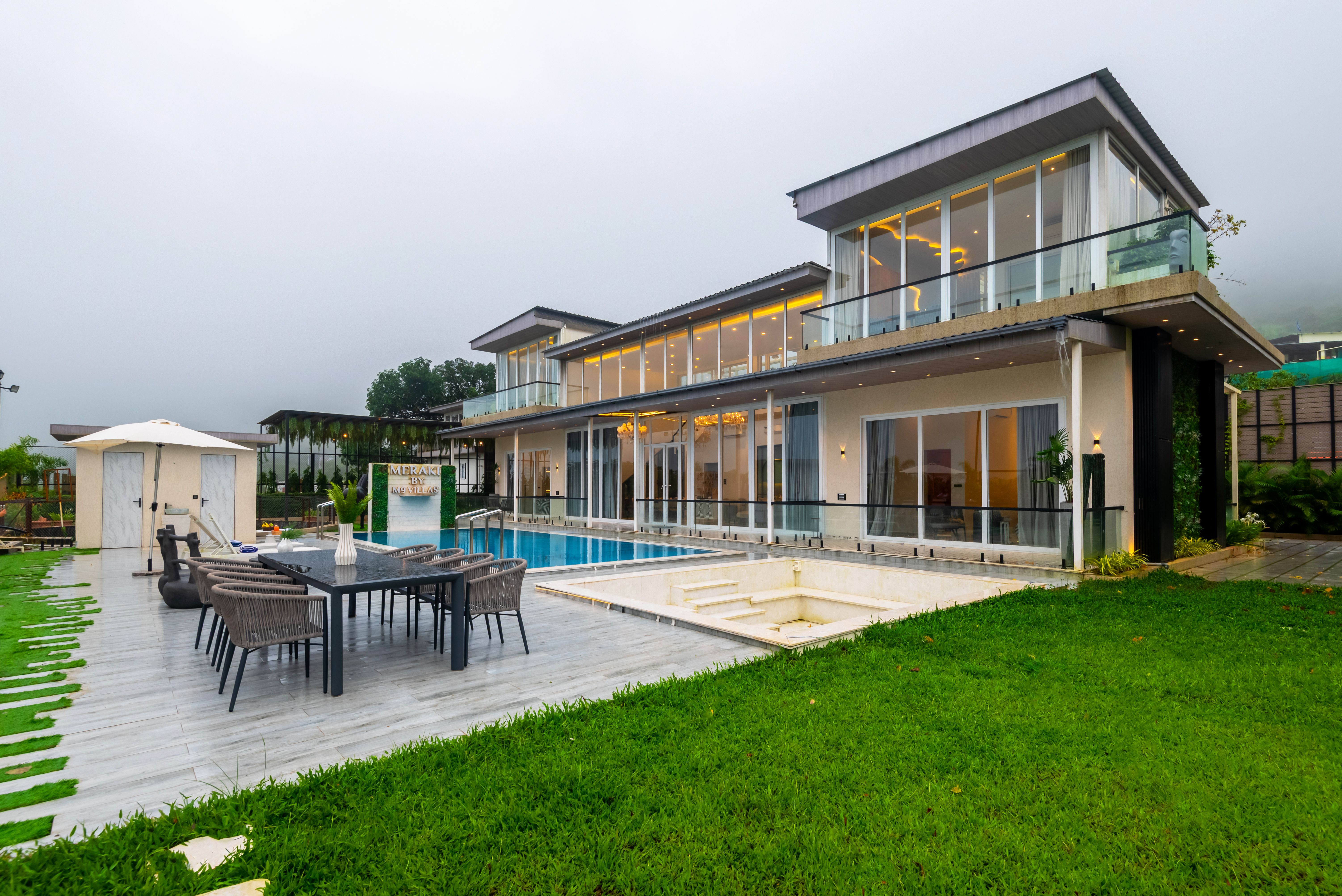 Meraki Villa | Majestic 4-BHK Glass Villa With Private Pool, Balcony, Garden & Gazebo